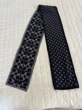 Coach Black and Gray Polka Dot Knit Scarf